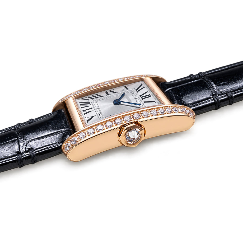 Cartier Tank Louis Cartier — 18K Rose Gold, Diamond-Set Sides & Black Alligator Strap
