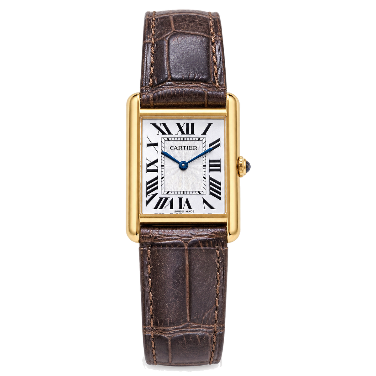 Cartier Tank Louis Cartier Large — 18K Yellow Gold, White Dial, Roman Numerals & Brown Alligator Strap