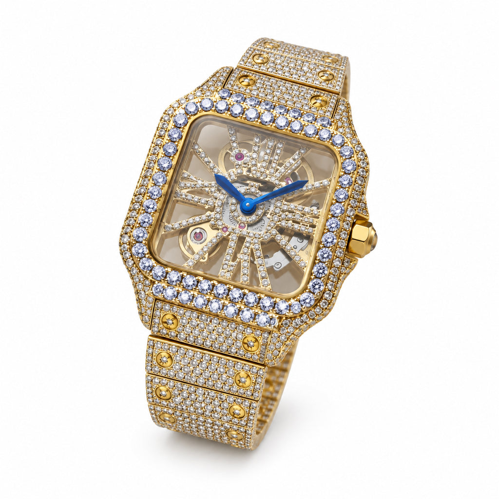 Cartier Santos Yellow Gold Full Diamond Skeleton Watch – KDY