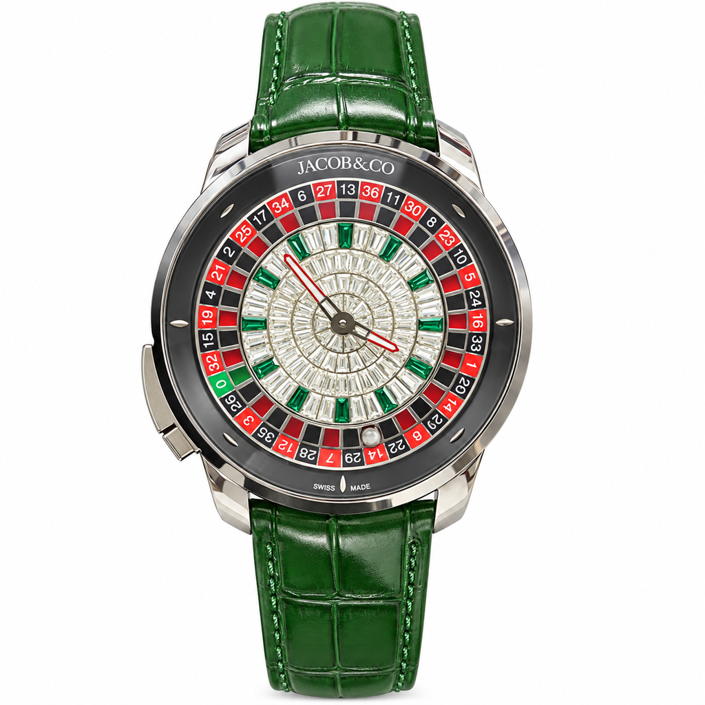 Jacob & Co. Casino Tourbillon Diamond Roulette Green Leather Watch