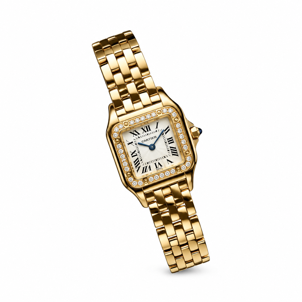 Cartier Panthère Medium Yellow Gold Diamond Bezel White Dial Watch – KDY