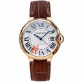 Cartier Ballon Bleu 36mm — 18K Rose Gold, Silver Dial, Roman Numerals & Brown Alligator Strap, Automatic