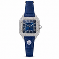 Cartier Santos de Cartier Large — Steel, Diamond Bezel, Blue Dial, Roman Numerals & Blue Alligator Strap, Automatic