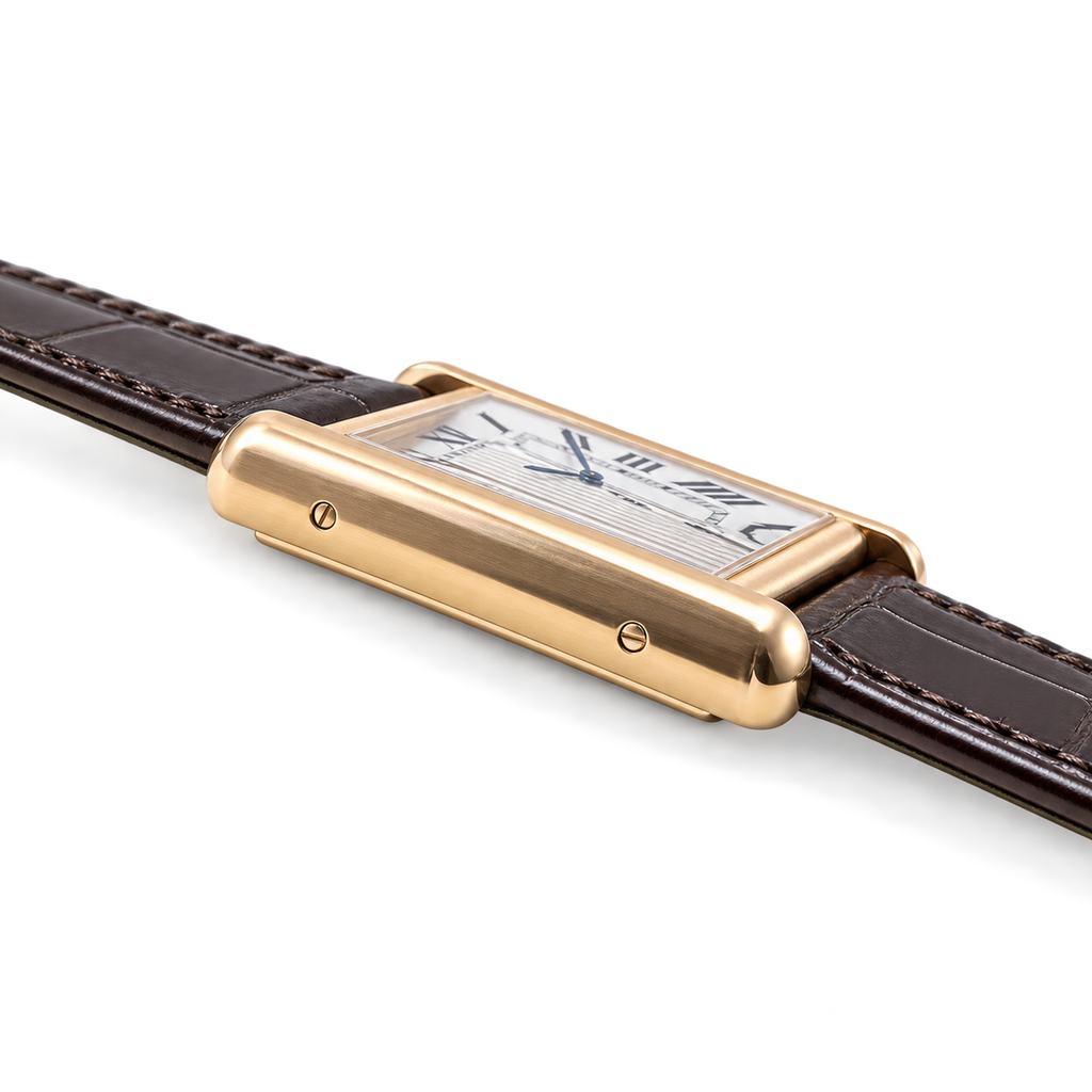 Cartier Tank Louis Large Rose Gold Silver Dial Automatic Brown Strap Watch – KDY