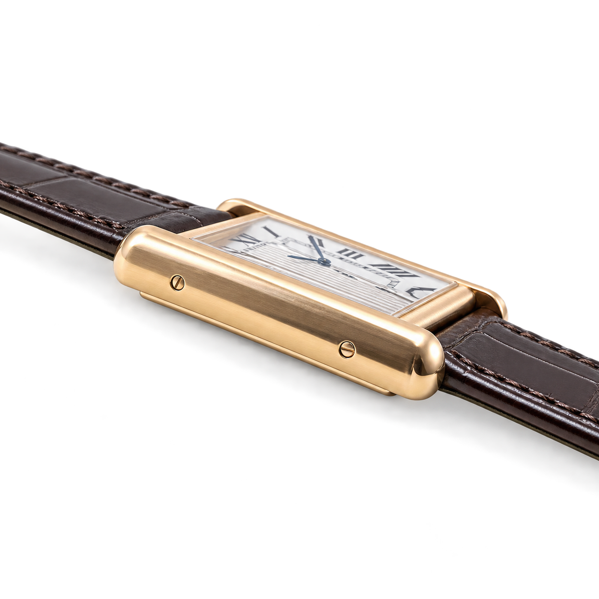 Cartier Tank Louis Large Rose Gold Silver Dial Automatic Brown Strap Watch – KDY