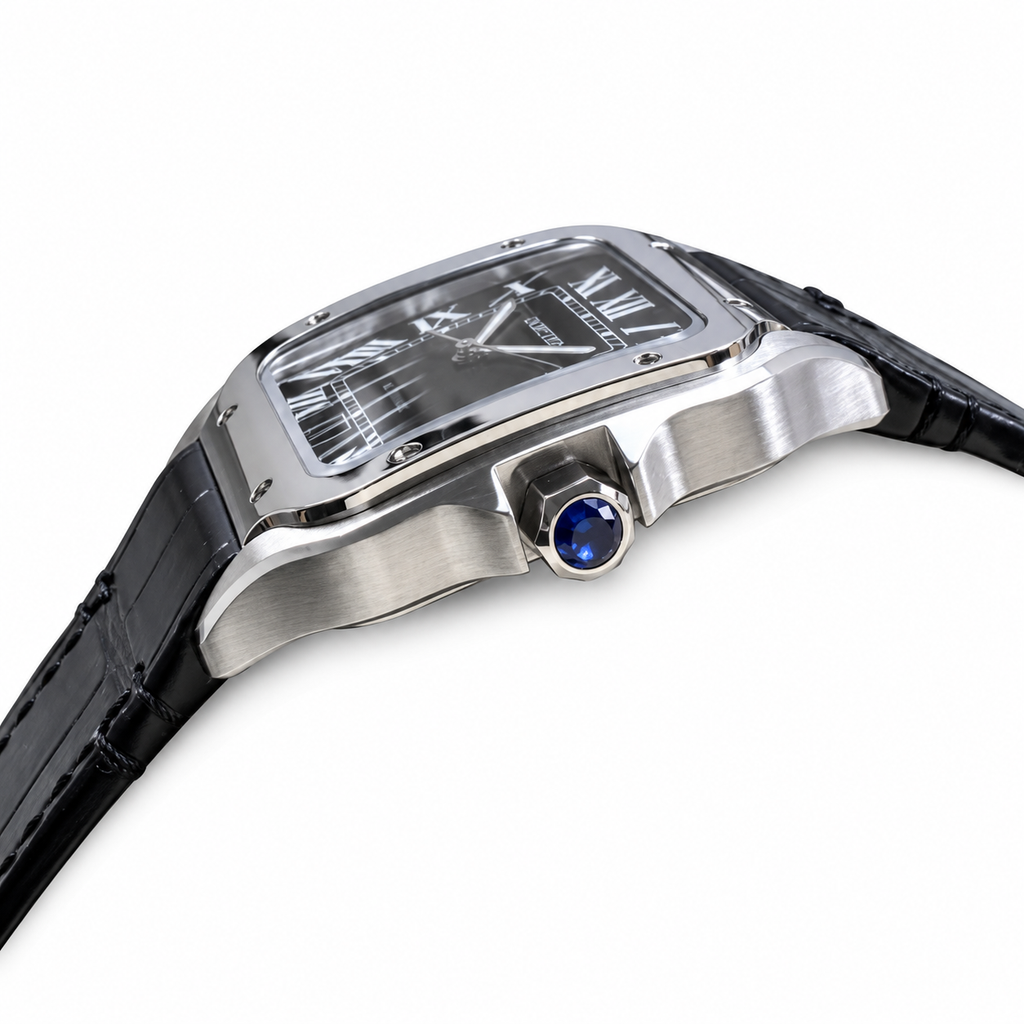 Cartier Santos Automatic Black Dial Alligator Leather Luxury Watch Swiss Made