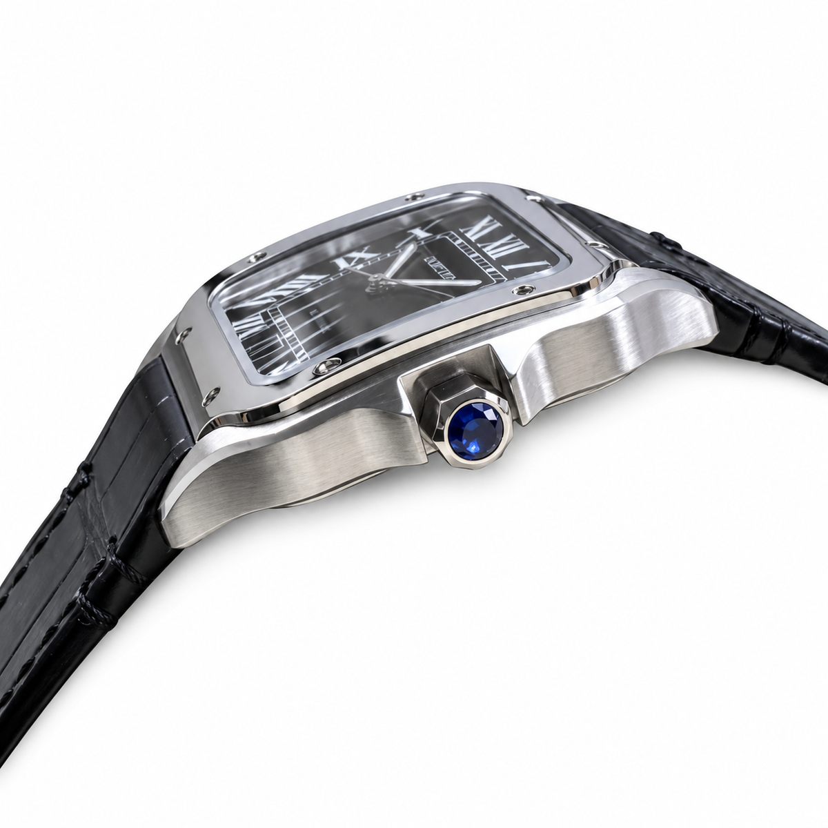Cartier Santos Automatic Black Dial Alligator Leather Luxury Watch Swiss Made