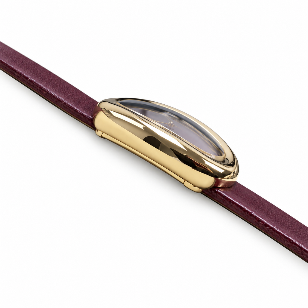 Cartier Baignoire — 18K Yellow Gold, Burgundy Lacquer Dial & Red Leather Strap