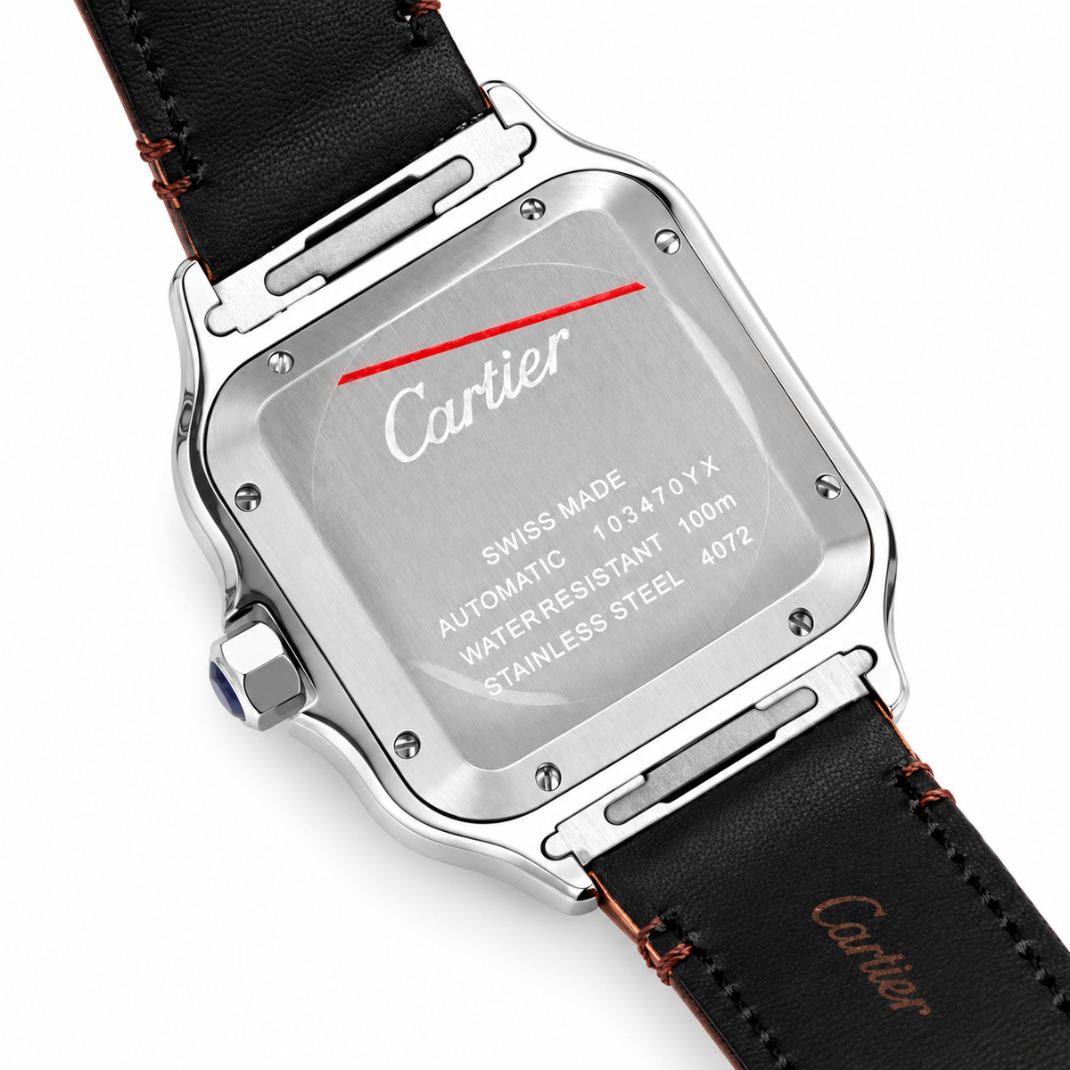 Cartier Santos de Cartier Automatic — Steel, Smoked Orange Arabic Dial & Brown Alligator Strap