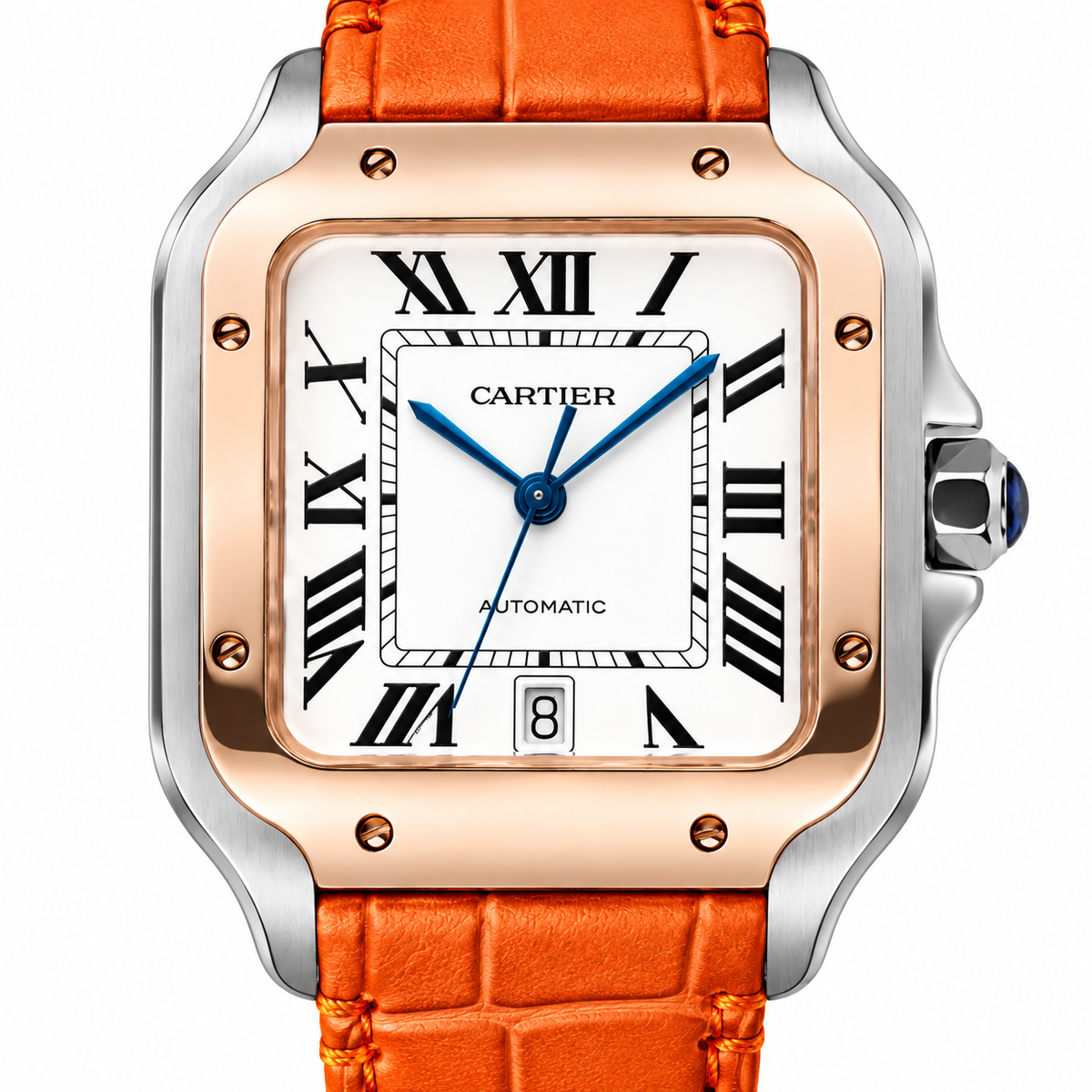 Cartier Santos de Cartier Automatic — 18K Rose Gold, White Dial & Black Alligator Strap