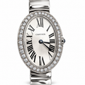 Cartier Baignoire Large — 18K White Gold, Diamond Bezel, Silver Dial, Roman Numerals & White Gold Bracelet, Women