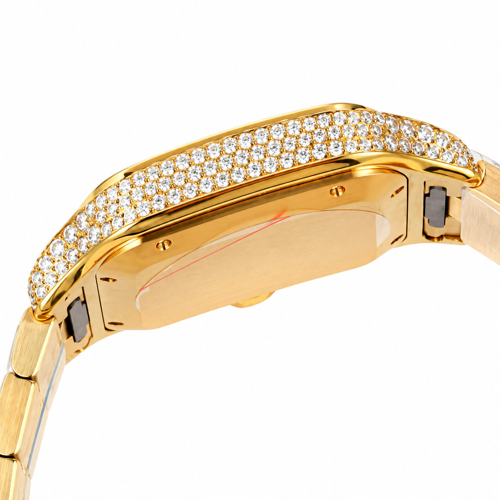 Cartier Santos de Cartier Automatic — 18K Yellow Gold, Full Diamond Bezel & Gold Bracelet, Large