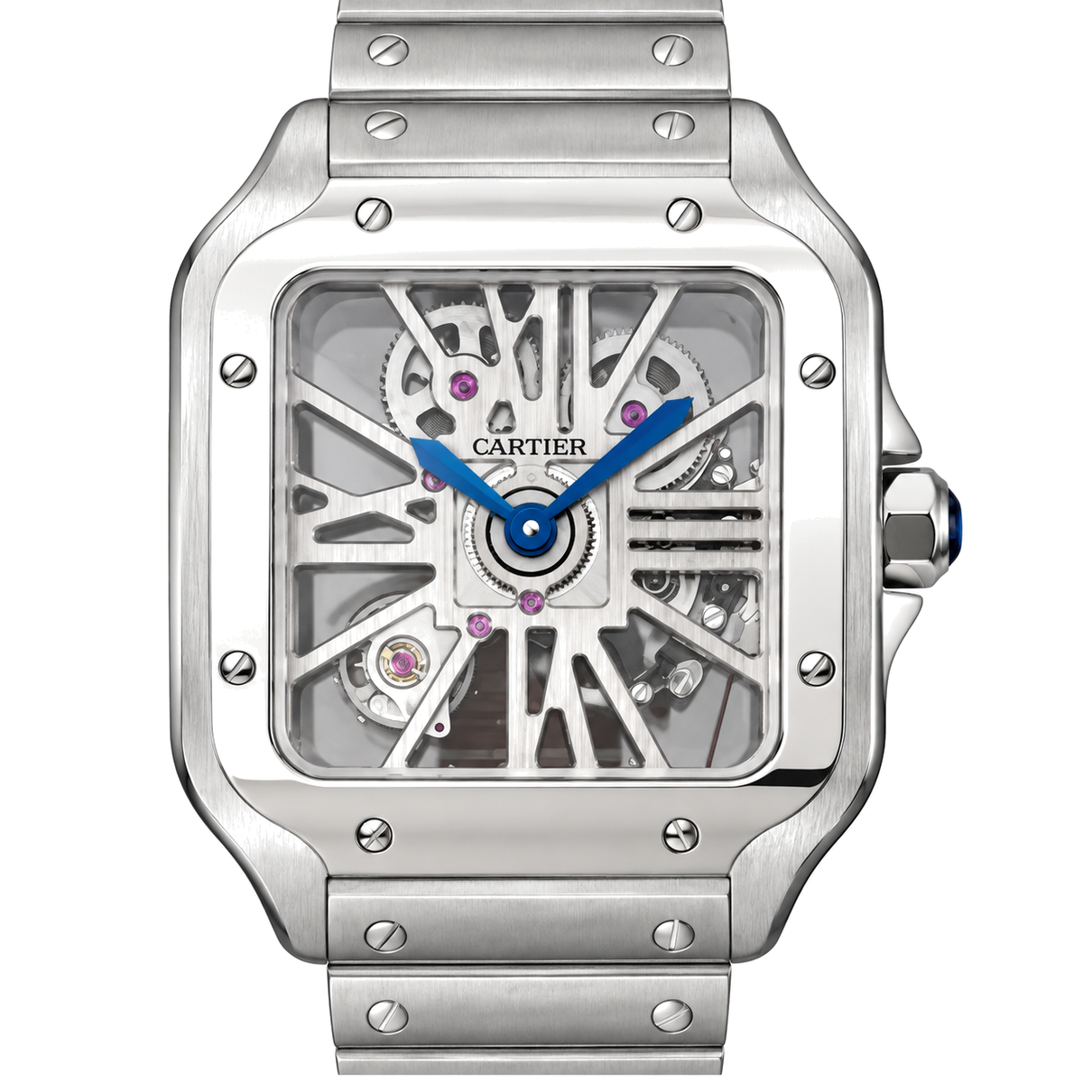 Cartier Santos Skeleton Blue Hands Steel Bracelet Watch – KDY