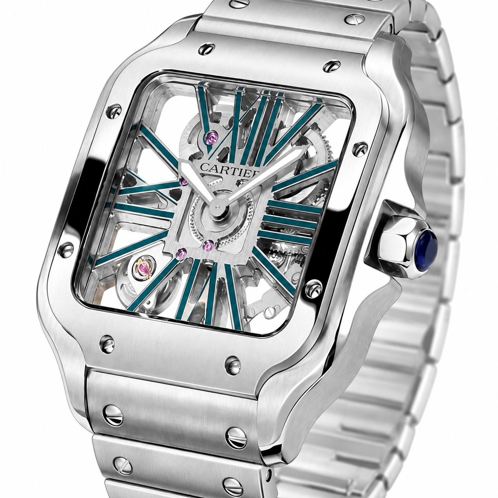 Cartier Santos de Cartier Skeleton Automatic — Stainless Steel, Skeleton Dial & Steel Bracelet, Large
