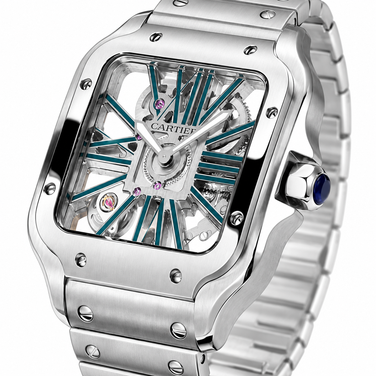 Cartier Santos de Cartier Skeleton Automatic — Stainless Steel, Skeleton Dial & Steel Bracelet, Large