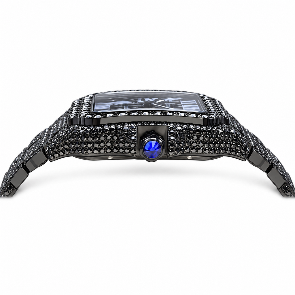 Cartier Santos de Cartier — Full Black DLC, Black Diamond Pavé & Black Steel Bracelet