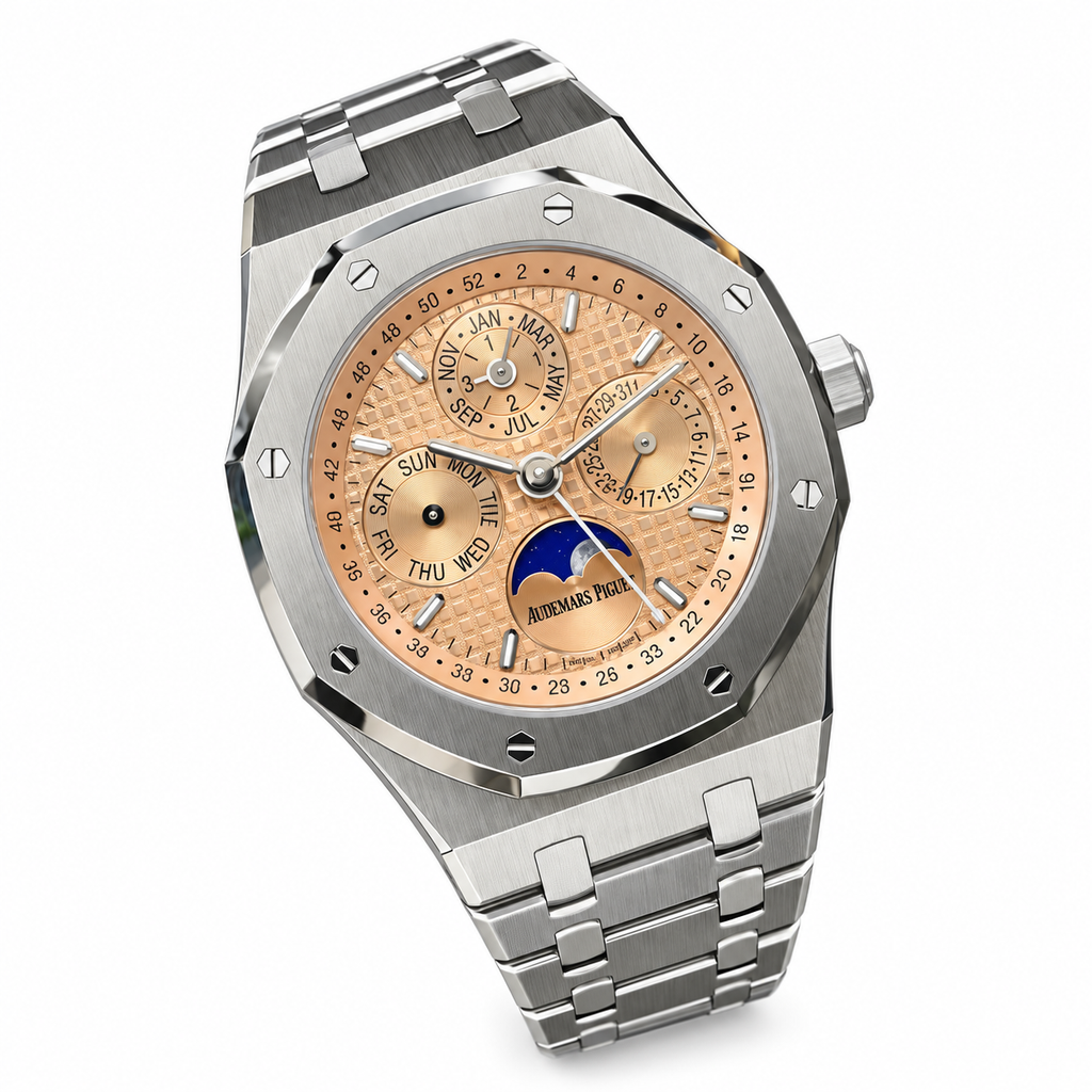Audemars Piguet Royal Oak Perpetual Calendar Salmon Dial Moon Phase Steel Watch