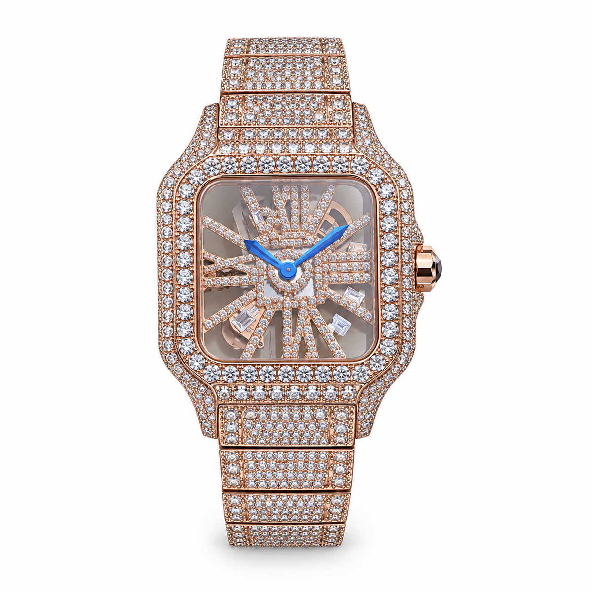 Cartier Santos Full Diamond Rose Gold Skeleton Watch – KDY