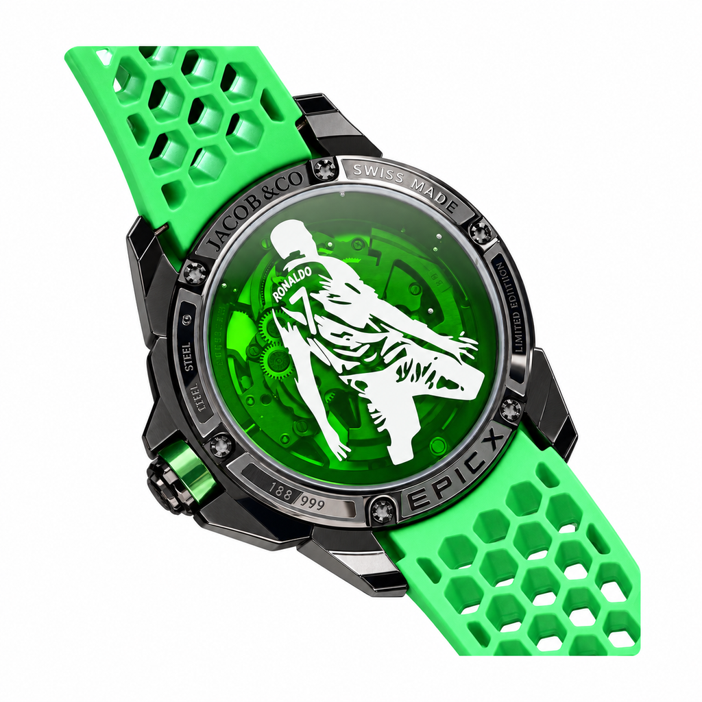 Jacob & Co. Epic X Pelé Tourbillon Skeleton Green Rubber Watch