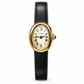 Cartier Baignoire Mini 18K Yellow Gold Ivory Dial Black Leather Strap Watch