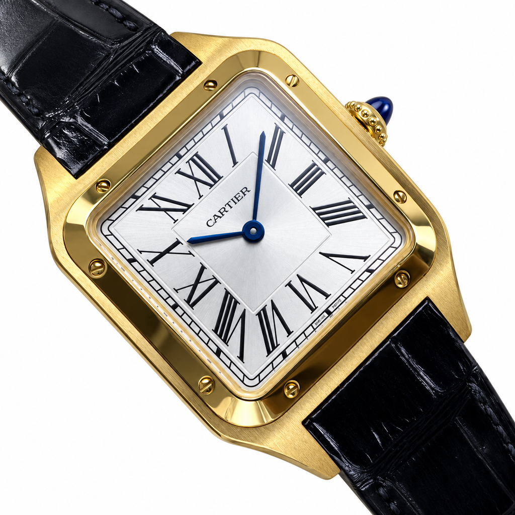 Cartier Santos-Dumont — Yellow Gold, White Dial & Black Alligator Strap
