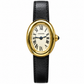 Cartier Baignoire Vintage Small — 18K Yellow Gold, Cream Dial, Roman Numerals & Black Leather Strap, Women