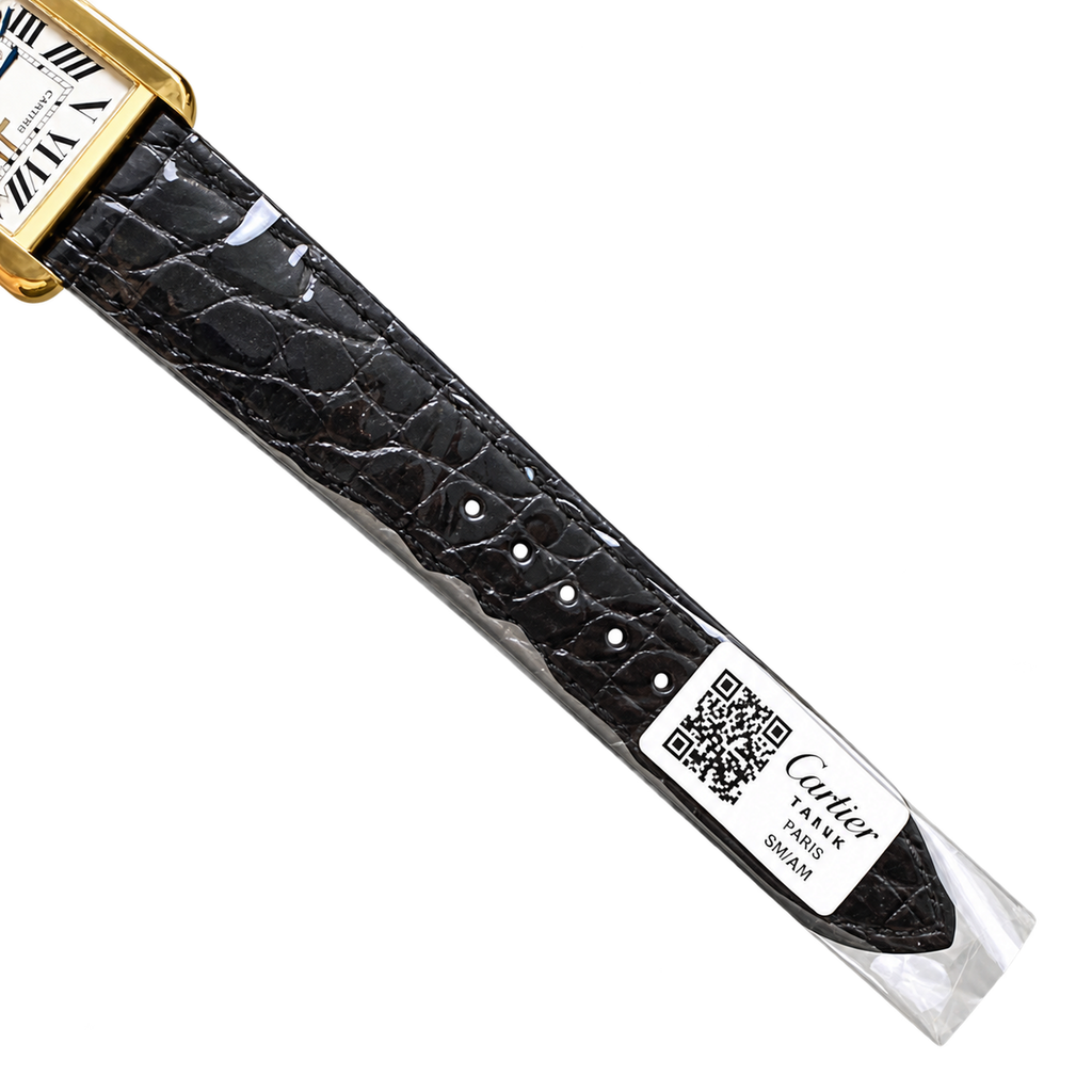 Cartier Tank Must Large — 18K Yellow Gold, White Dial, Roman Numerals & Black Alligator Strap