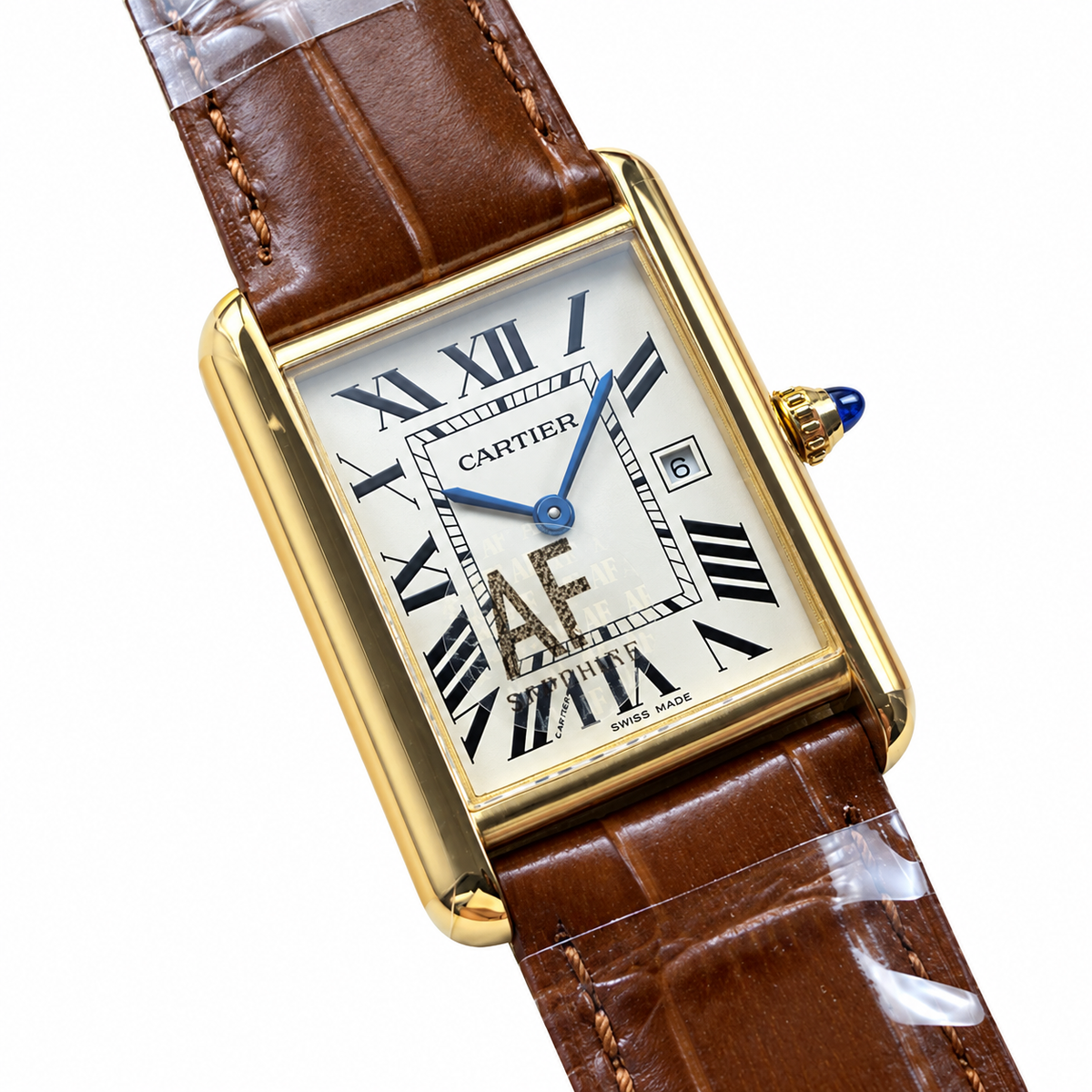 Cartier Tank Louis Large Yellow Gold White Dial Date Brown Strap Watch – KDY