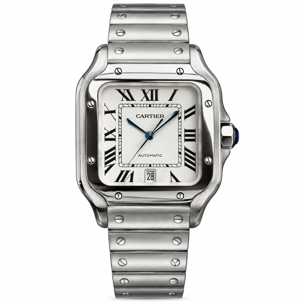 Cartier Santos Large Automatic White Dial Stainless Steel Bracelet Men's Luxury Watch Swiss Made