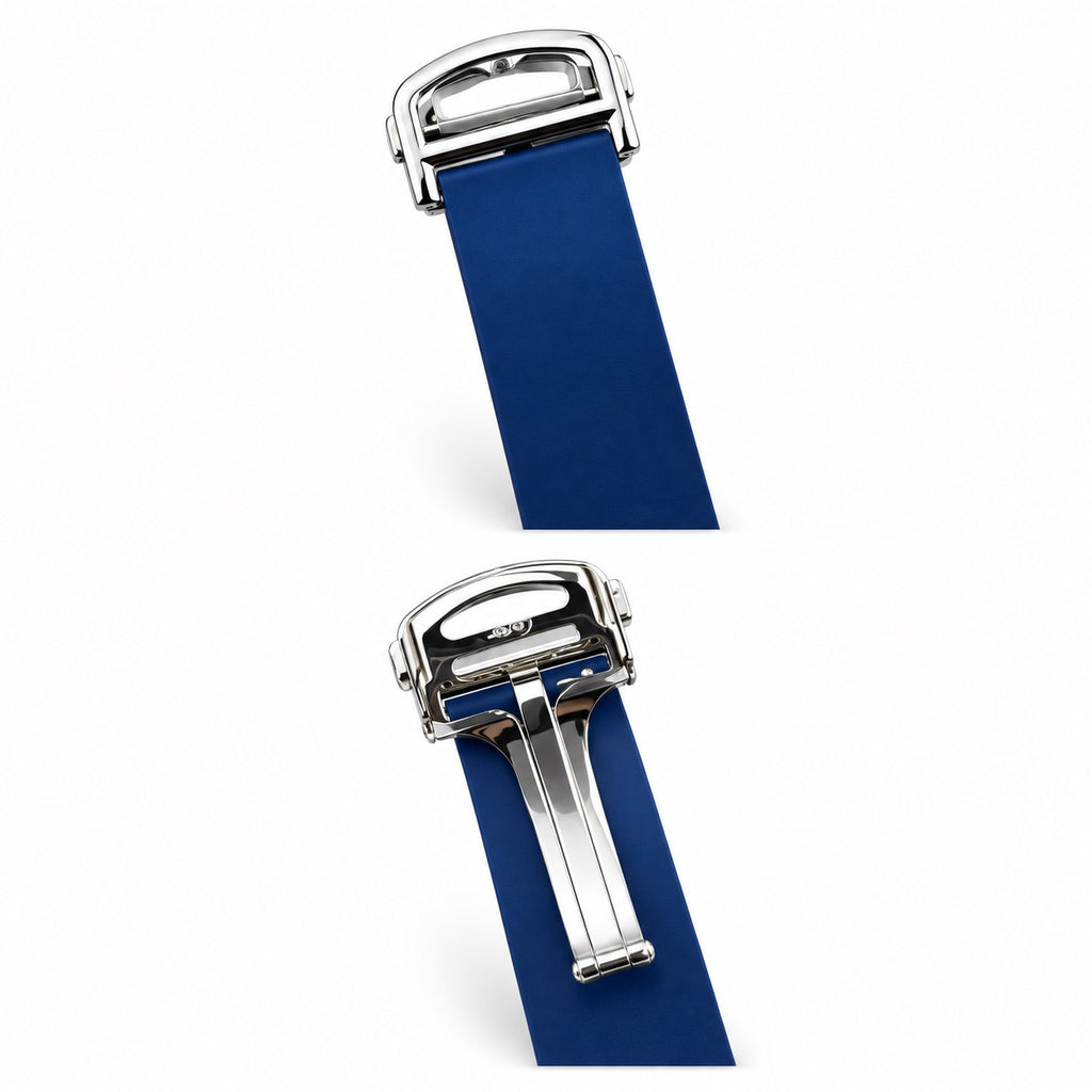 Cartier Santos Large — Steel & Blue ADLC, Blue Dial, Roman Numerals, Date & Blue Rubber Strap, Automatic