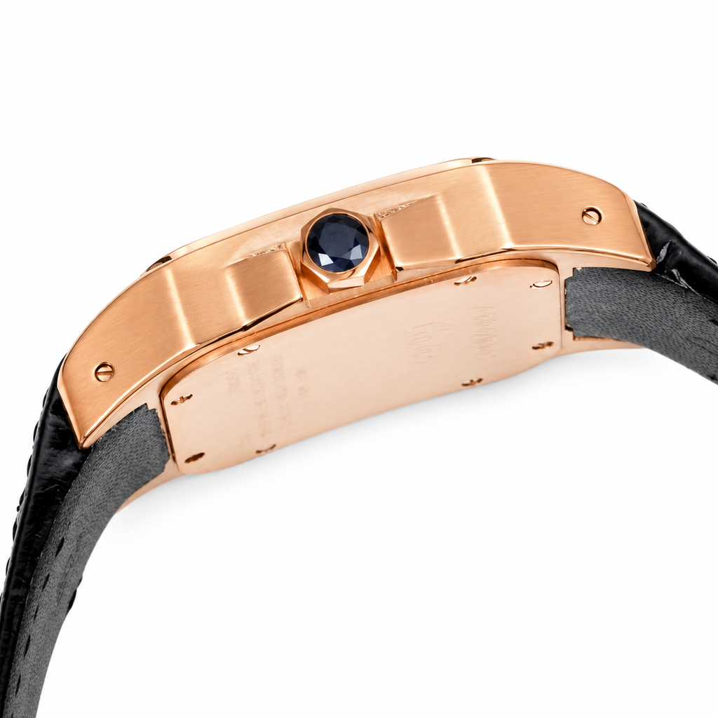 Cartier Santos de Cartier Automatic — 18K Rose Gold, Full Diamond Bezel & Black Strap
