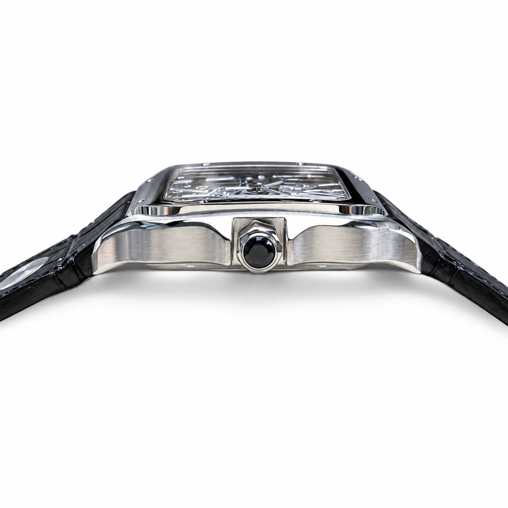 Cartier Santos Skeleton Green Dial Steel Black Strap Watch – KDY