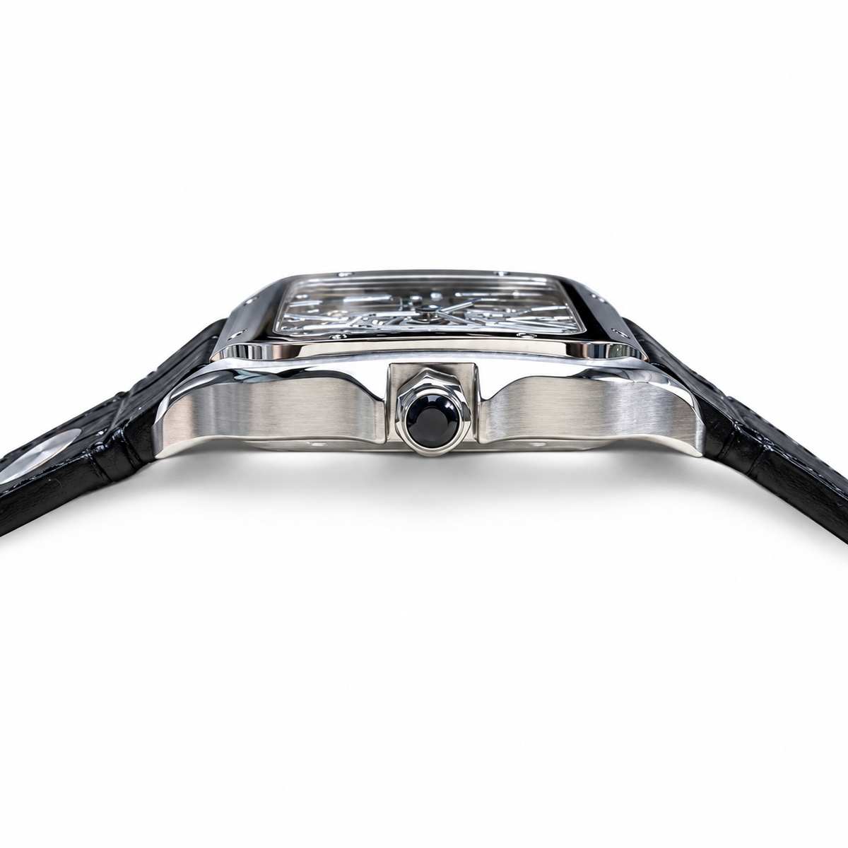 Cartier Santos Skeleton Green Dial Steel Black Strap Watch – KDY