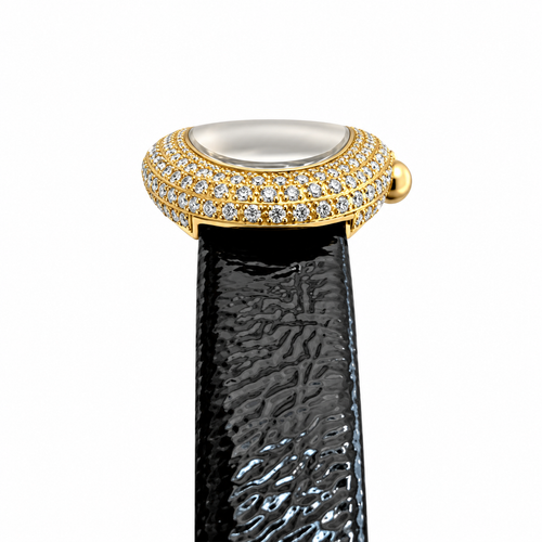Cartier Baignoire Vintage Small — 18K Yellow Gold, Double Diamond Bezel, Cream Dial & Black Leather Strap, Women