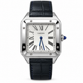 Cartier Santos-Dumont Large Steel Silver Dial Manual Navy Strap Watch – KDY