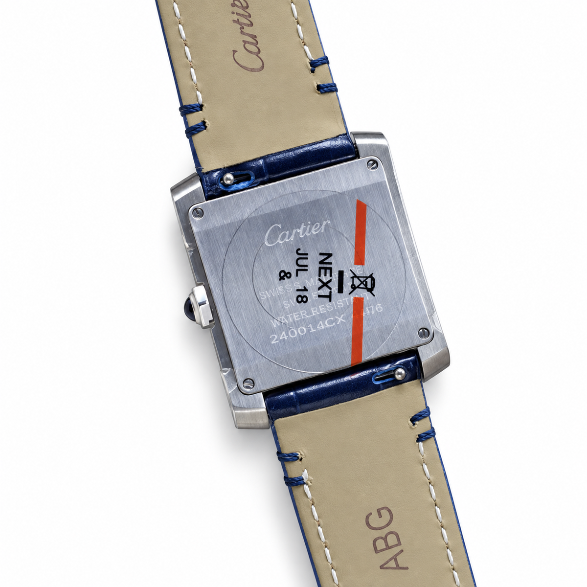 Cartier Tank Louis Small White Gold Diamond Lugs Silver Dial Navy Strap Watch – KDY