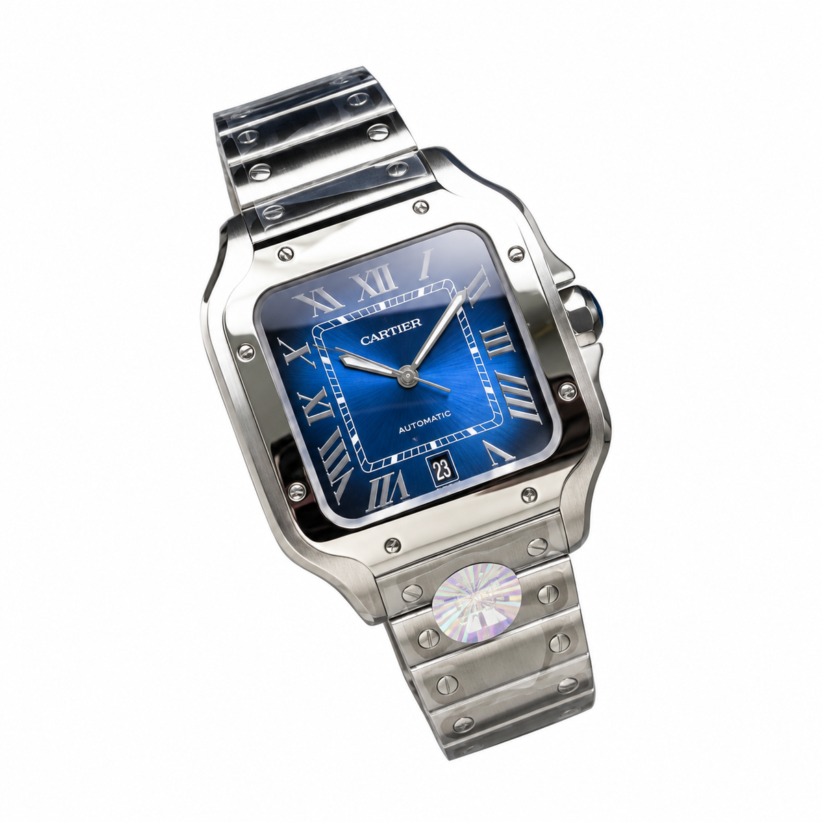 Cartier Santos Large Steel Blue Dial Automatic Bracelet Watch – KDY