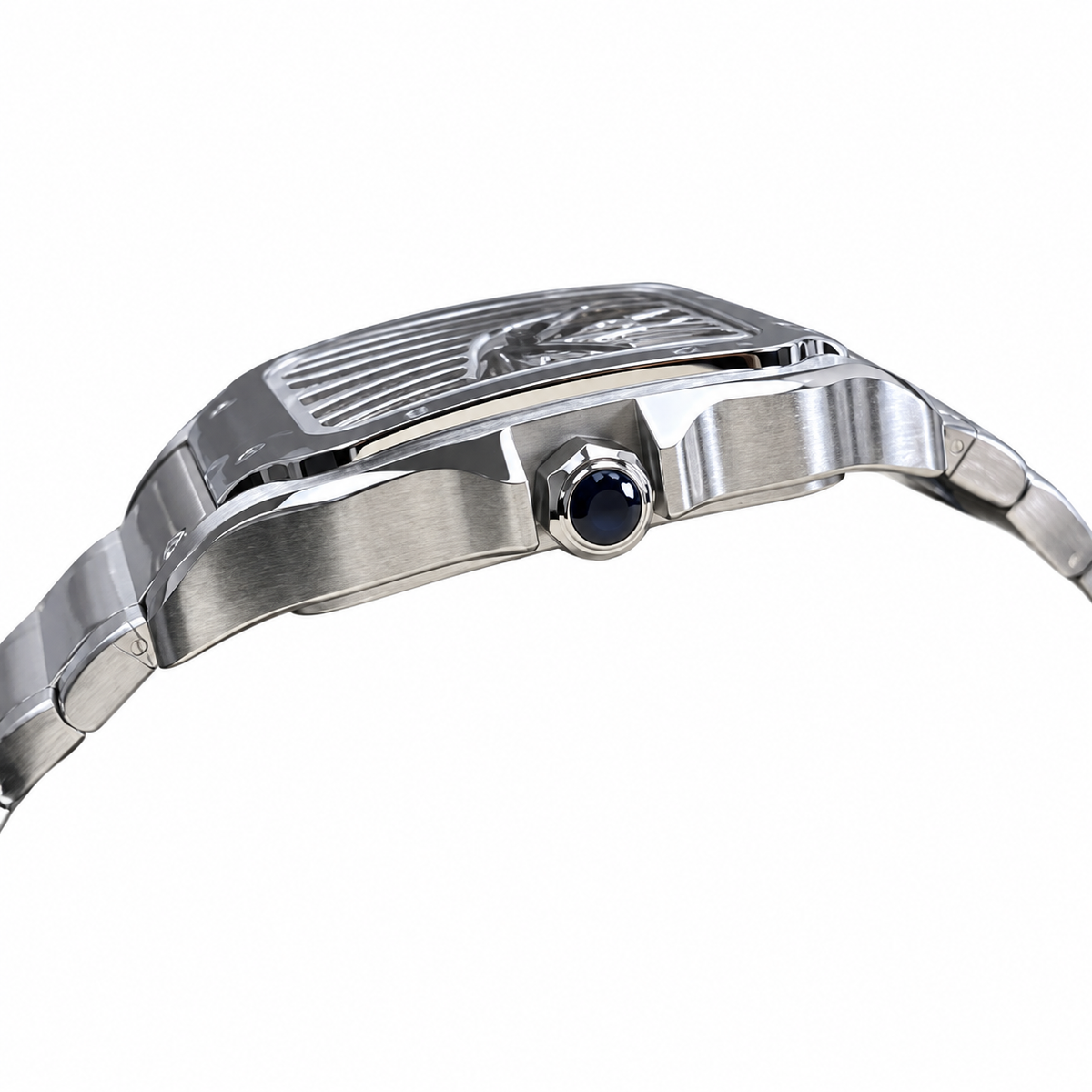 Cartier Santos Large Skeleton — Steel, Skeleton Dial, Blue Hands & Steel Bracelet, Manual Wind
