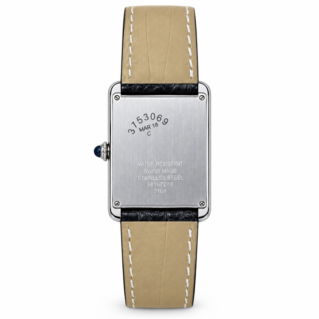 Cartier Tank Louis Large White Gold Diamond Lugs Silver Dial Black Strap Watch – KDY
