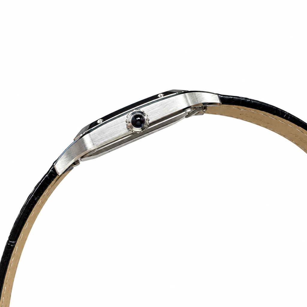 Cartier Santos-Dumont Steel White Dial Black Strap Watch – KDY