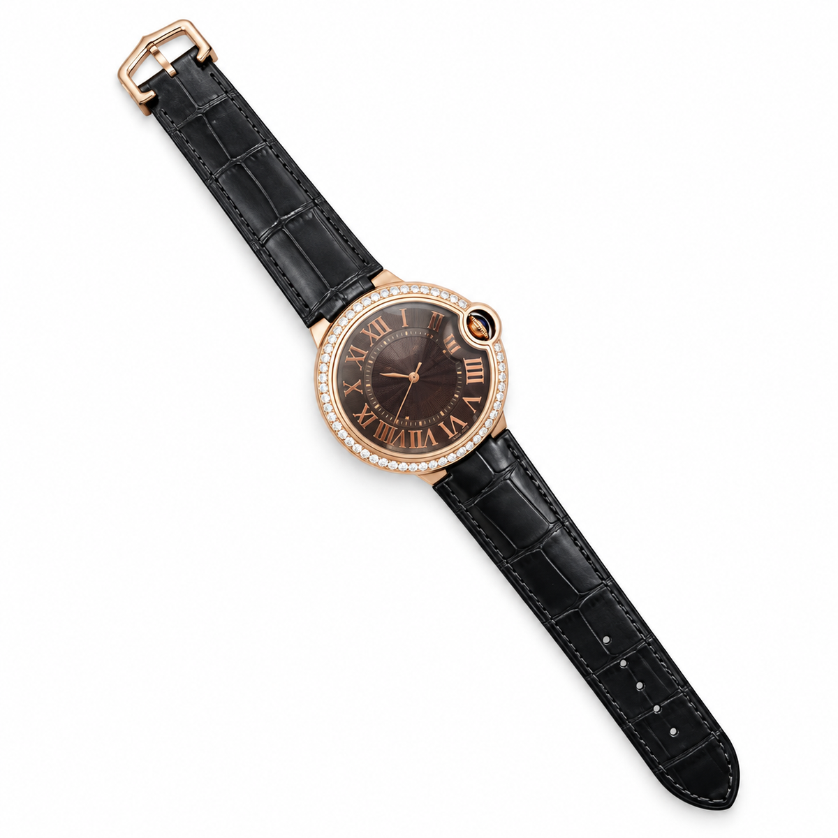 Cartier Ballon Bleu Rose Gold Diamond Bezel Chocolate Dial Watch – KDY