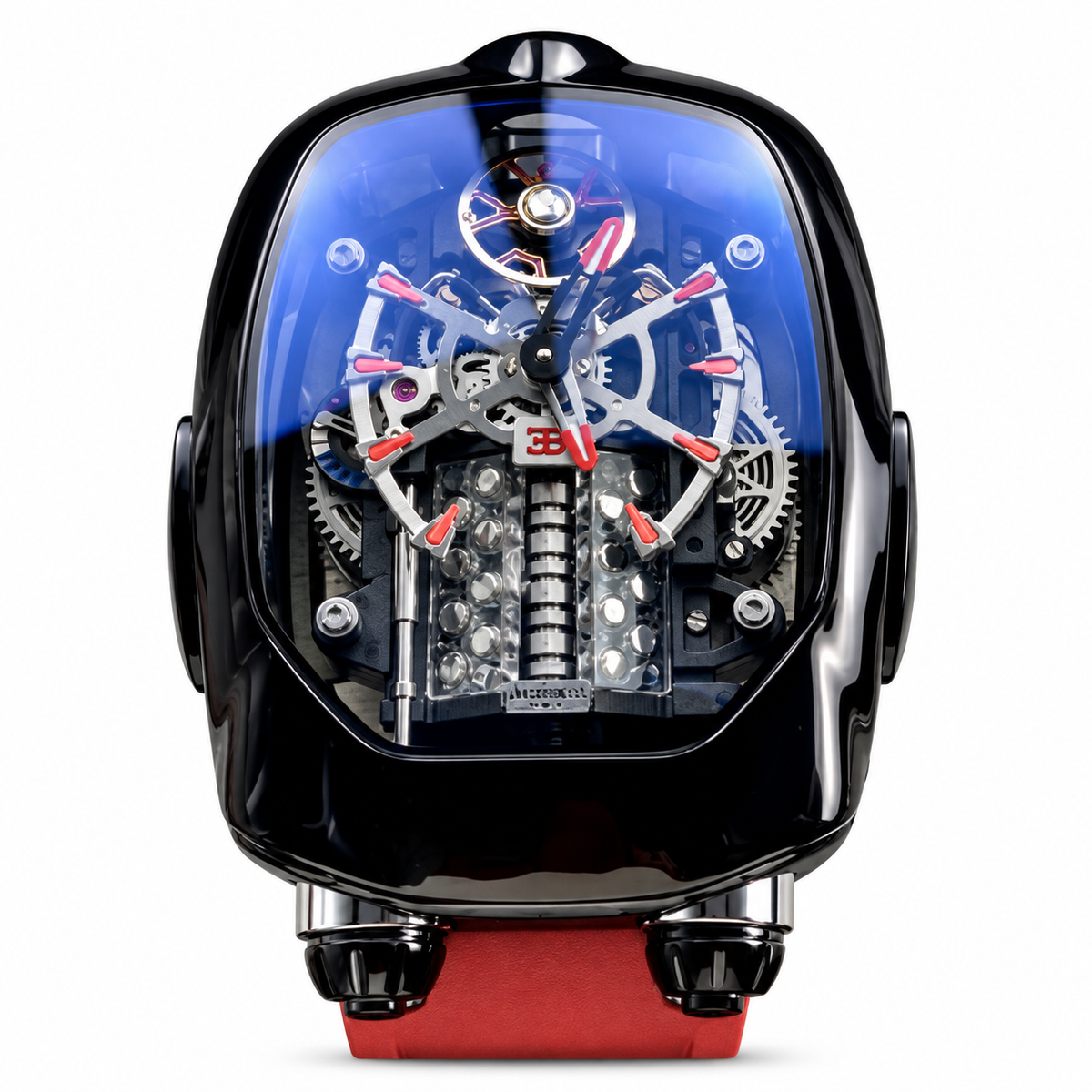 Jacob & Co. x Bugatti Twin Turbo Furious Black DLC Tourbillon Engine Red Rubber Watch