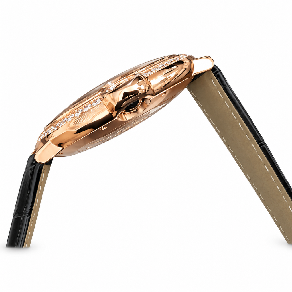 Cartier Ballon Bleu Rose Gold Diamond Bezel Black Dial Watch – KDY