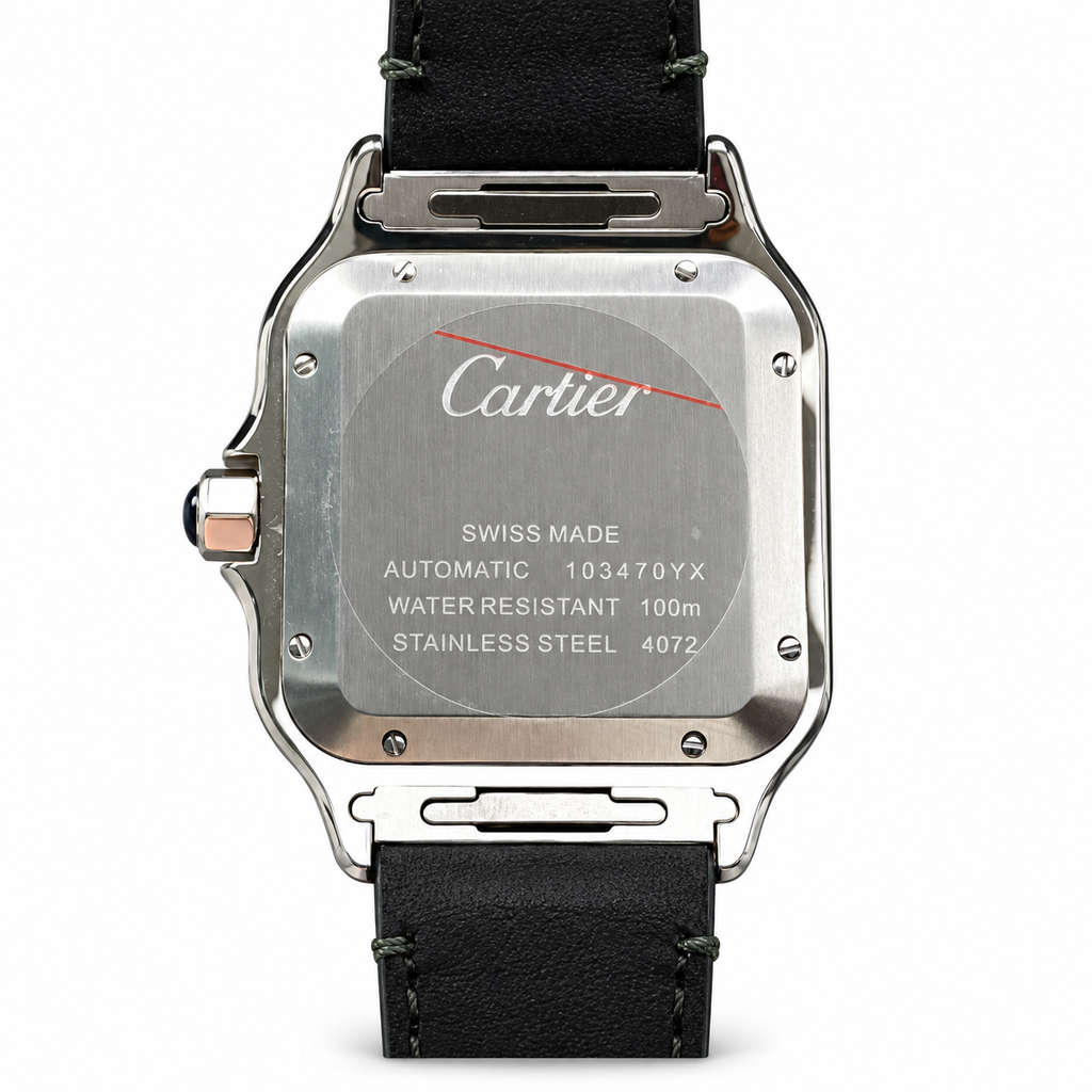 Cartier Santos Large — Steel, Green Dial, Arabic Calligraphy, Date & Green Alligator Strap, Automatic
