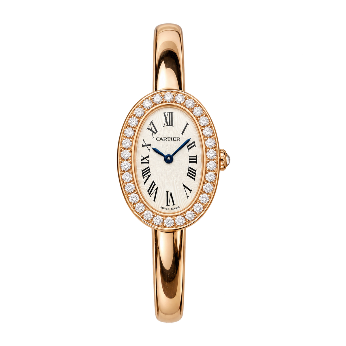 Cartier Baignoire — 18K Rose Gold, Diamond Bezel & Rose Gold Bangle