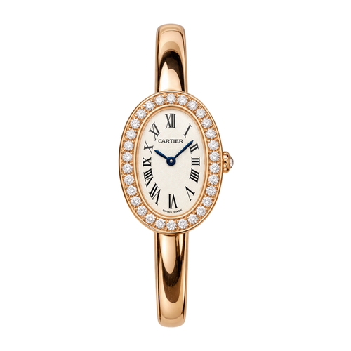 Cartier Baignoire — 18K Rose Gold, Diamond Bezel & Rose Gold Bangle