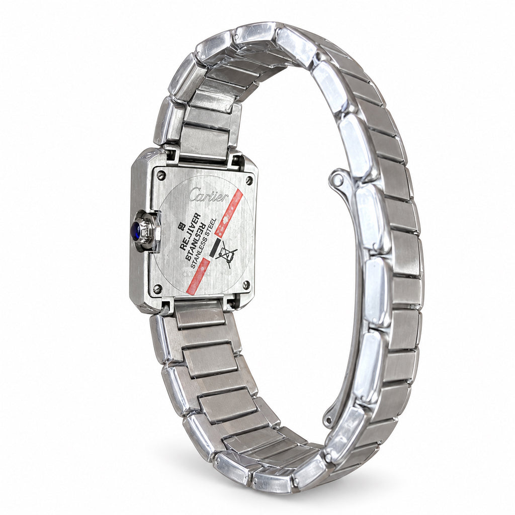 Cartier Tank Anglaise Stainless Steel Ladies Watch with Diamond Hour Markers & Sapphire Crown