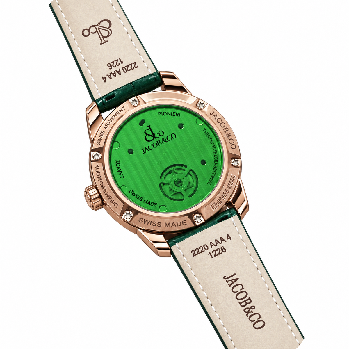 Louis Moinet Mecanograph Mayan Rose Gold Green Enamel Tourbillon Green Leather Watch