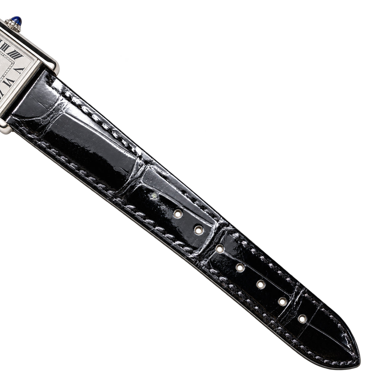 Cartier Tank Must Large — Steel, Black Lacquer Dial, No Numerals & Black Alligator Strap, Quartz