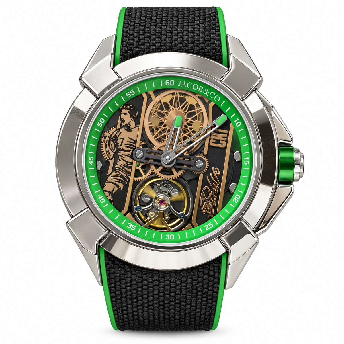 Jacob & Co. x CR7 Ronaldo Epic X Titanium Skeleton Tourbillon Green Black Fabric Watch